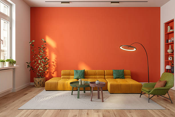 Bold warm terracotta accent wall and clean finishings by a painter in Delaware County, PA.