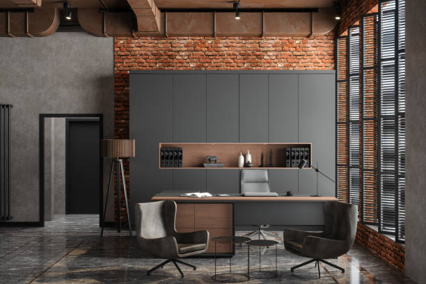 Office interior with charcoal gray painted walls and matte paint finishes by a painter in Oxford, PA.