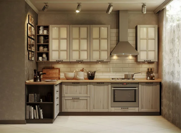 Kitchen with cream-colored cabinets and satin cabinet finishes by a painter in Oxford, PA.