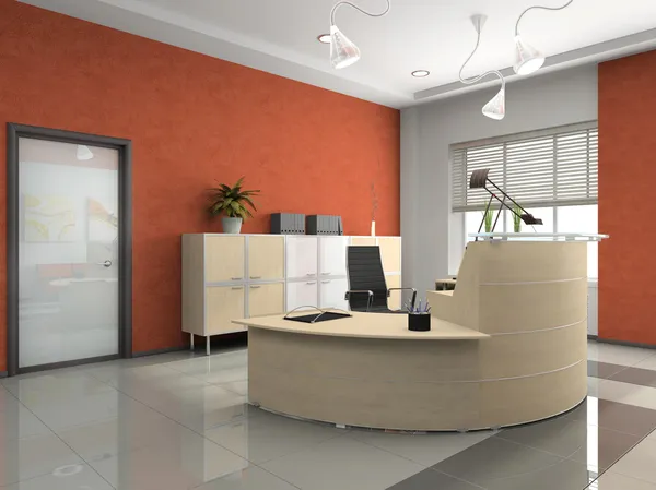 Office reception area with warm terracotta walls and smooth professional finishes by a painting company in Kennett Square, PA.