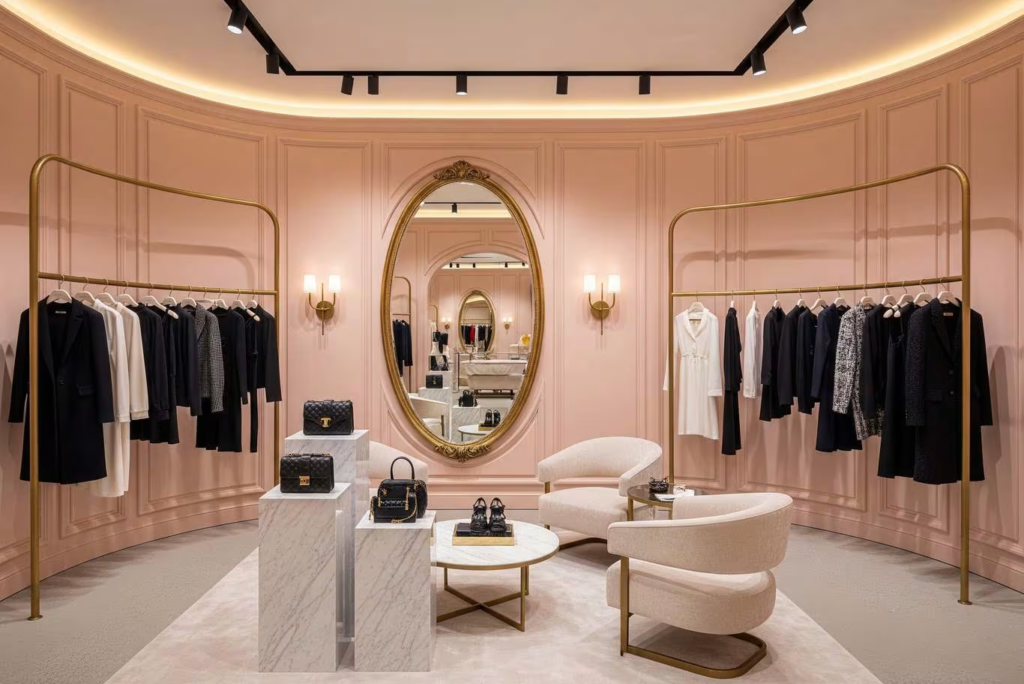 Retail store with blush pink walls and satin finishes by a painting company in Avondale, PA